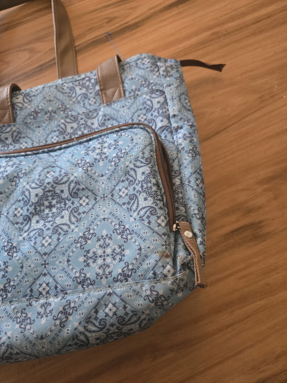 4/$15 Boho Beach Bag Quilted Blue Paisley Lunch Cooler  Tote Bag Tan Handles